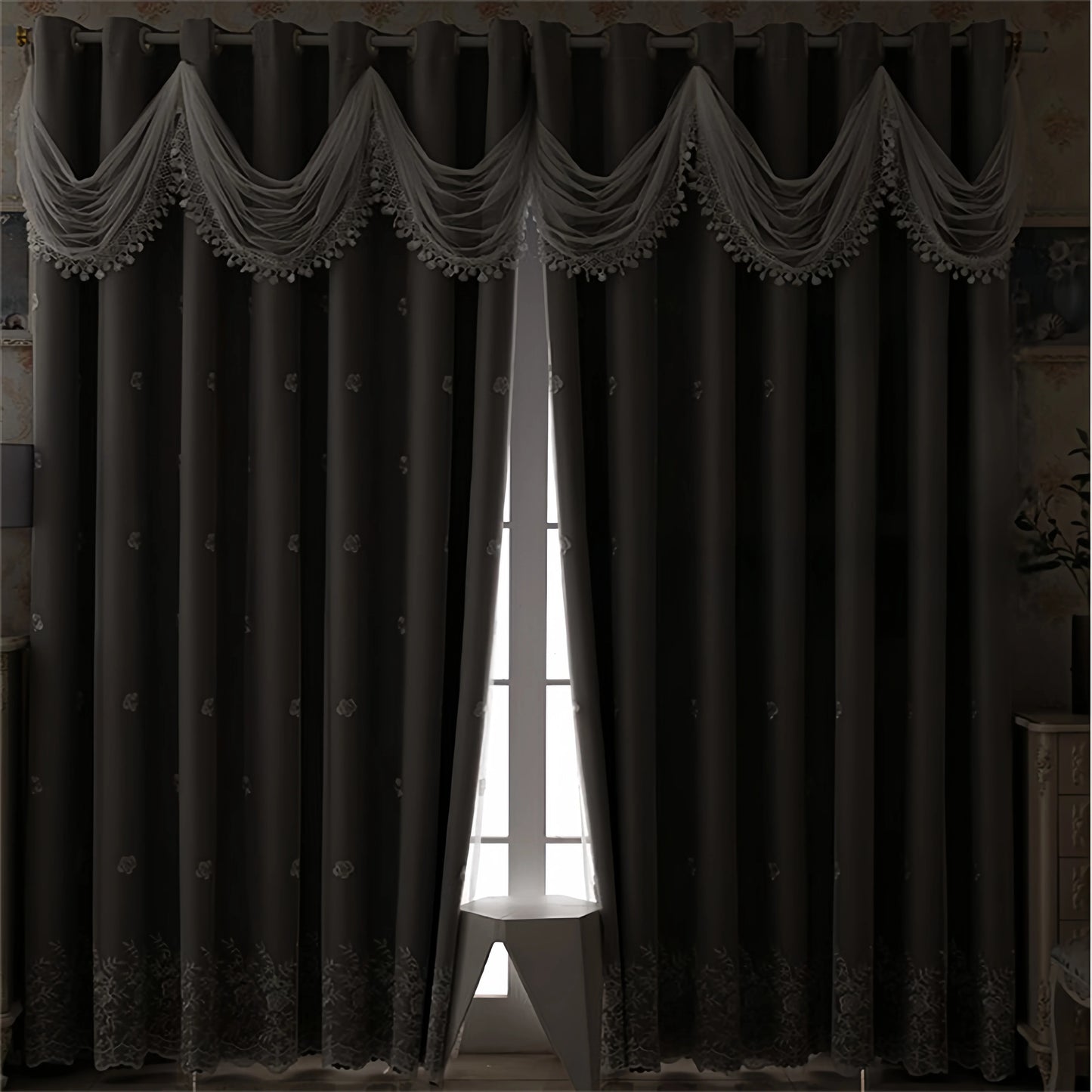 Curtain High-grade Blackout Cloth All-in-one European Double-layer Relief Living Room Bedroom Embroidered Finished Floor Curtain