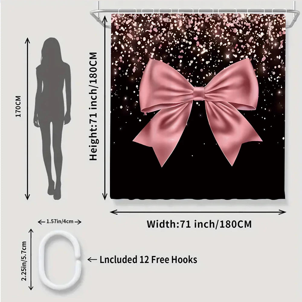 Pink bow bathroom Four-piece Set - Avant-garde waterproof shower curtain, creating a complete bathroom kit