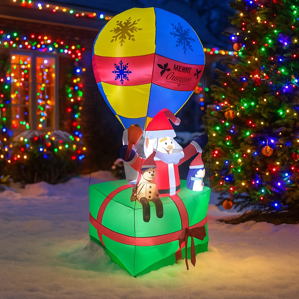 8.9FT Inflatable Toy Christmas Decoration Inflatable Santa Claus In Hot Air Balloon Yard Ornament With LED Lights Supplies Decor