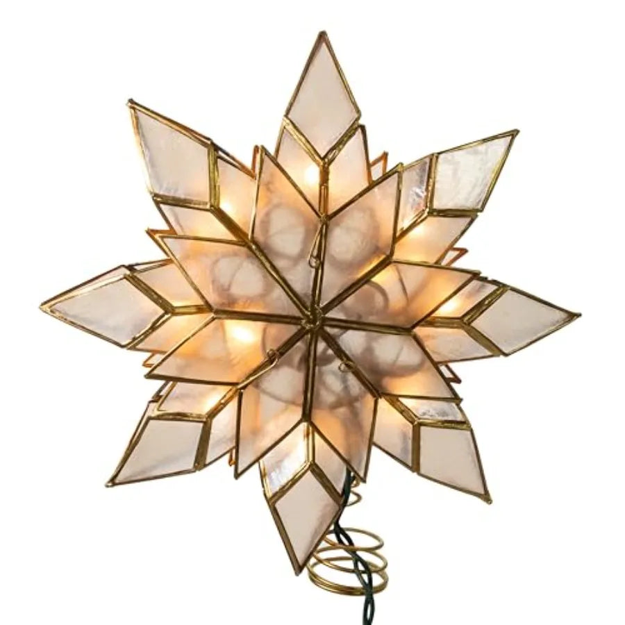 8.5Inch Capiz Star Tree Topper with 10 Clear Lights and 1 Spare Bulb for Holiday Decorations Perfect for Christmas Tree Indoor