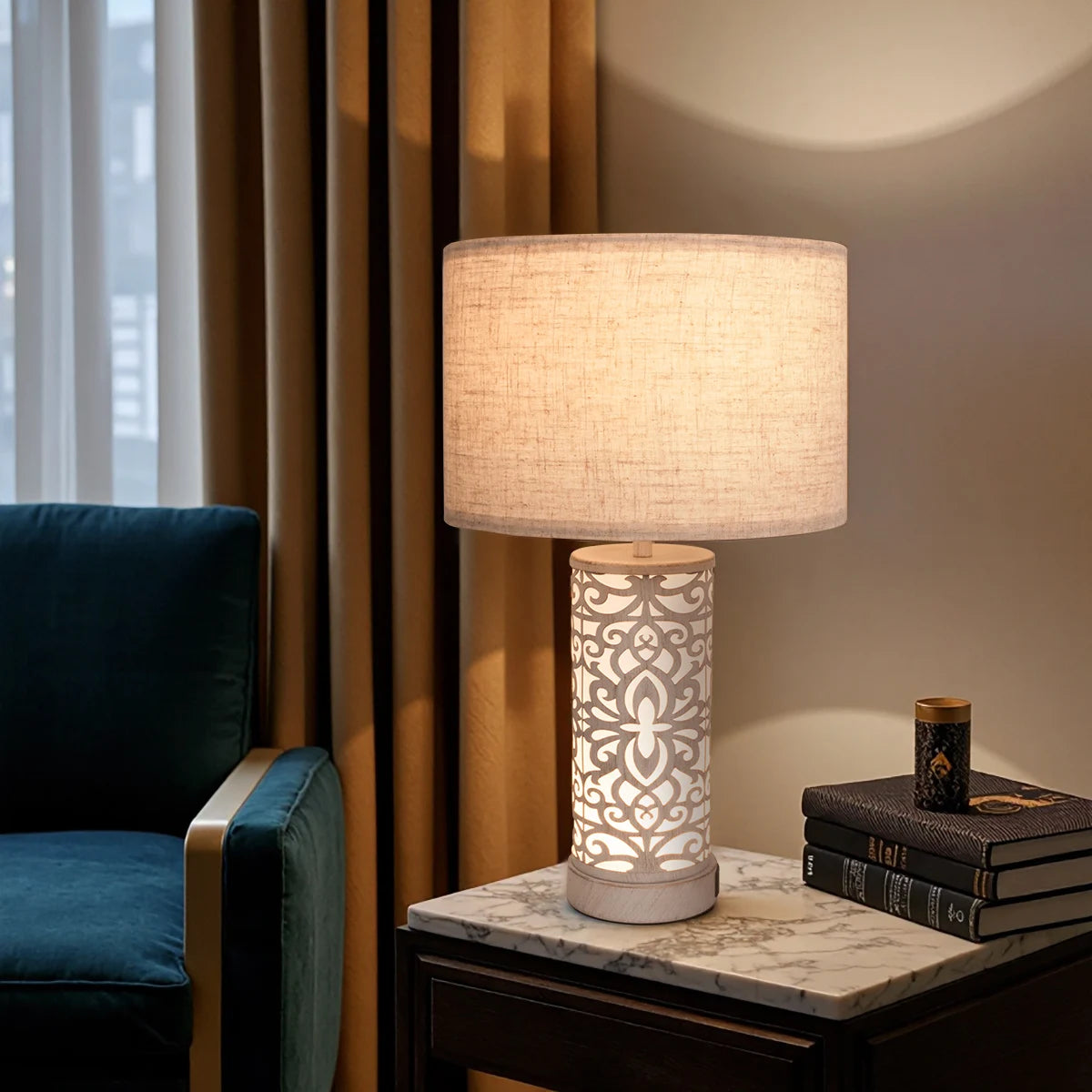 Retro Farmhouse Table Lamp with Multi-Function and Dimmable, Two Packs + 2 USB Ports with Night Light for Living Room, Bedroom and Bedside Table Study, Including Bulb