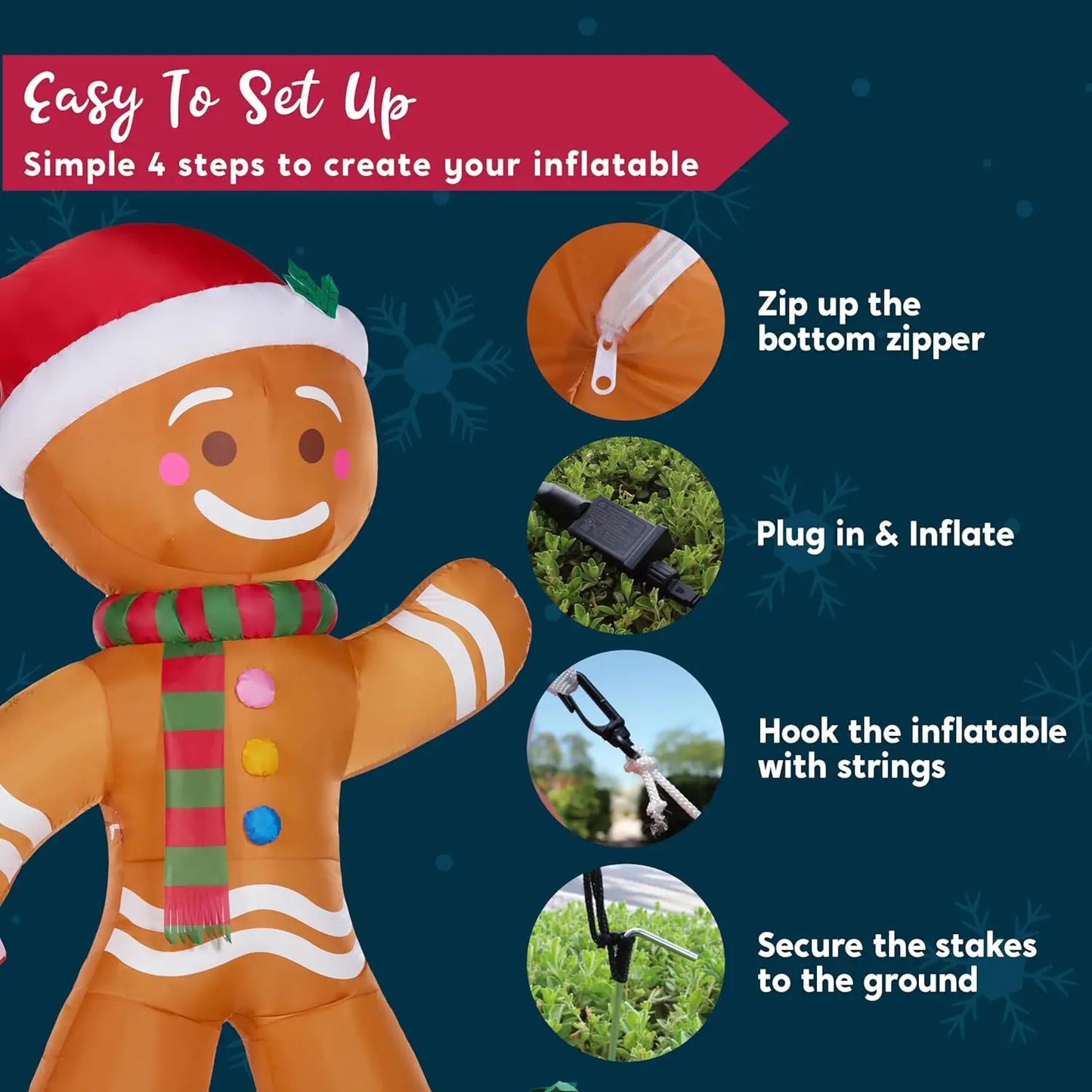 JOYFY 8 FT Christmas Inflatable Gingerbread Man with Candy Cane Blow Up Inflatable Yard Decoration for Xams Party Christmas Gift