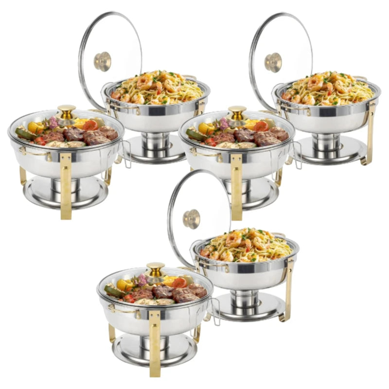 2/4/6 Pack Stainless Steel Chafing Dish Buffet Chafer Pan Round Catering Warmer w/Glass Lid for Party Banquet