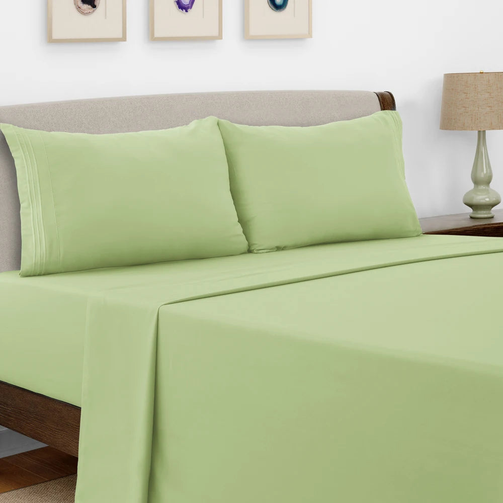 Lux Decor Bed Sheet Set - 4 PC Brushed Microfiber Bed Sheets 16" Deep Pockets - Embroidered Pillowcases - Hotel Luxury Sheet