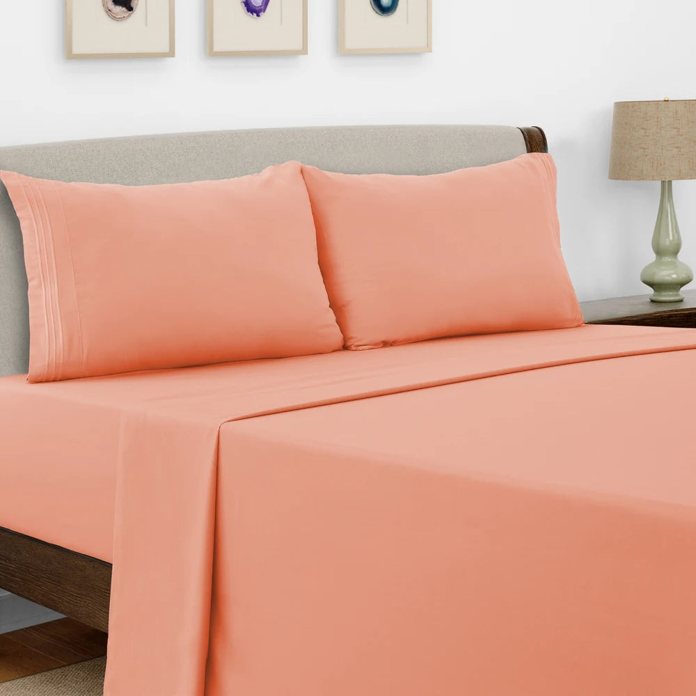 Lux Decor Bed Sheet Set - 4 PC Brushed Microfiber Bed Sheets 16" Deep Pockets - Embroidered Pillowcases - Hotel Luxury Sheet