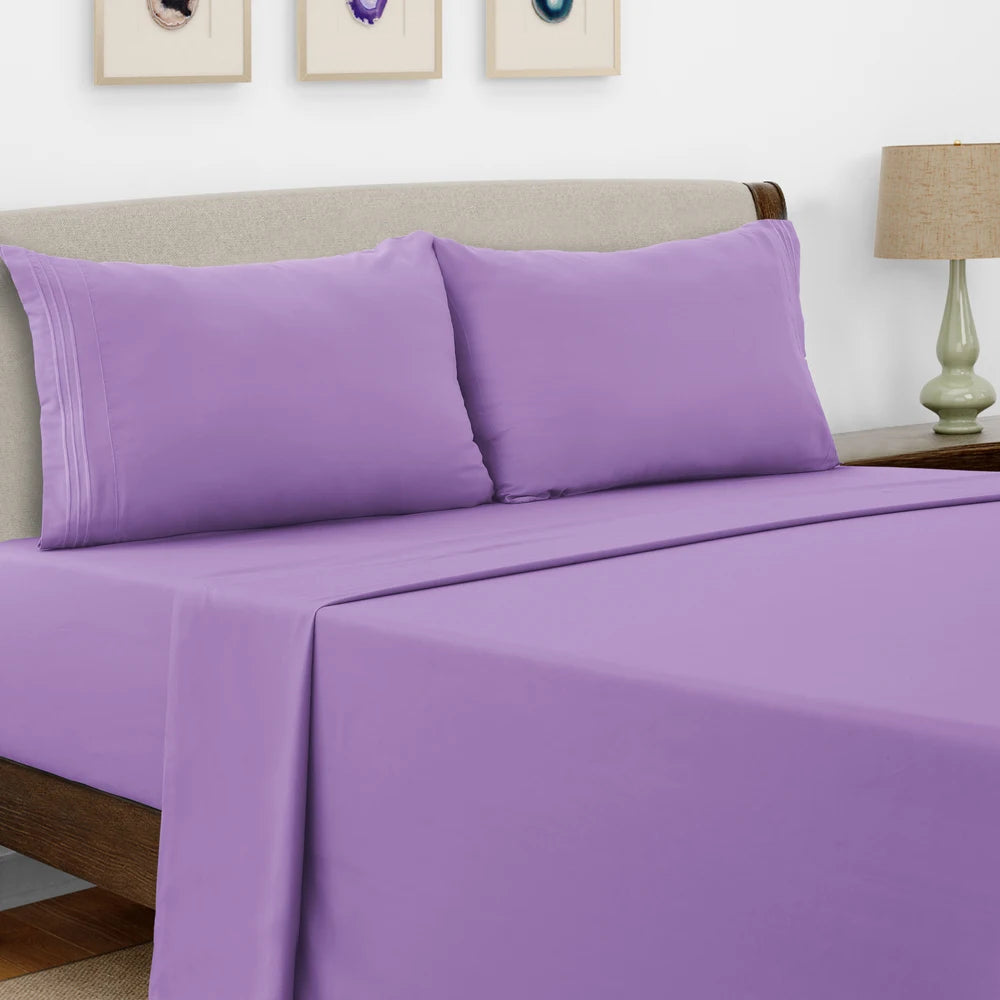 Lux Decor Bed Sheet Set - 4 PC Brushed Microfiber Bed Sheets 16" Deep Pockets - Embroidered Pillowcases - Hotel Luxury Sheet
