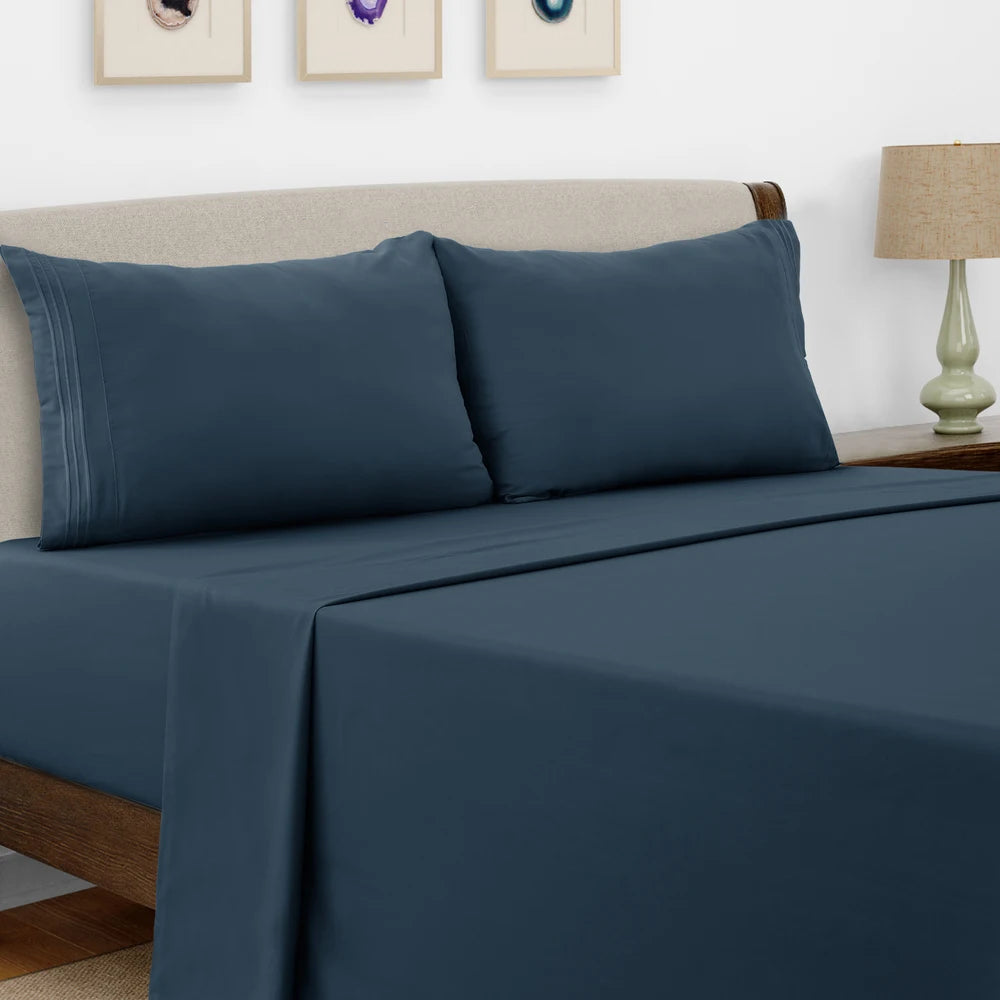 Lux Decor Bed Sheet Set - 4 PC Brushed Microfiber Bed Sheets 16" Deep Pockets - Embroidered Pillowcases - Hotel Luxury Sheet