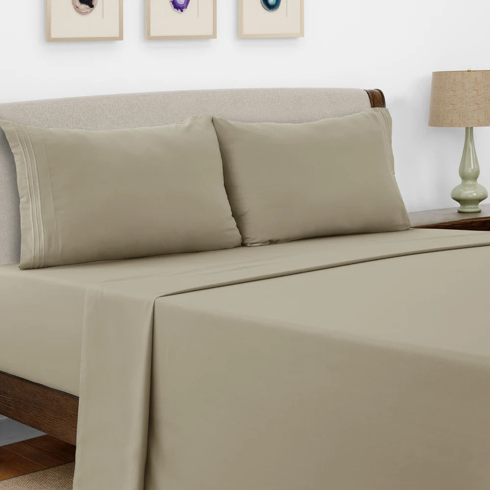 Lux Decor Bed Sheet Set - 4 PC Brushed Microfiber Bed Sheets 16" Deep Pockets - Embroidered Pillowcases - Hotel Luxury Sheet