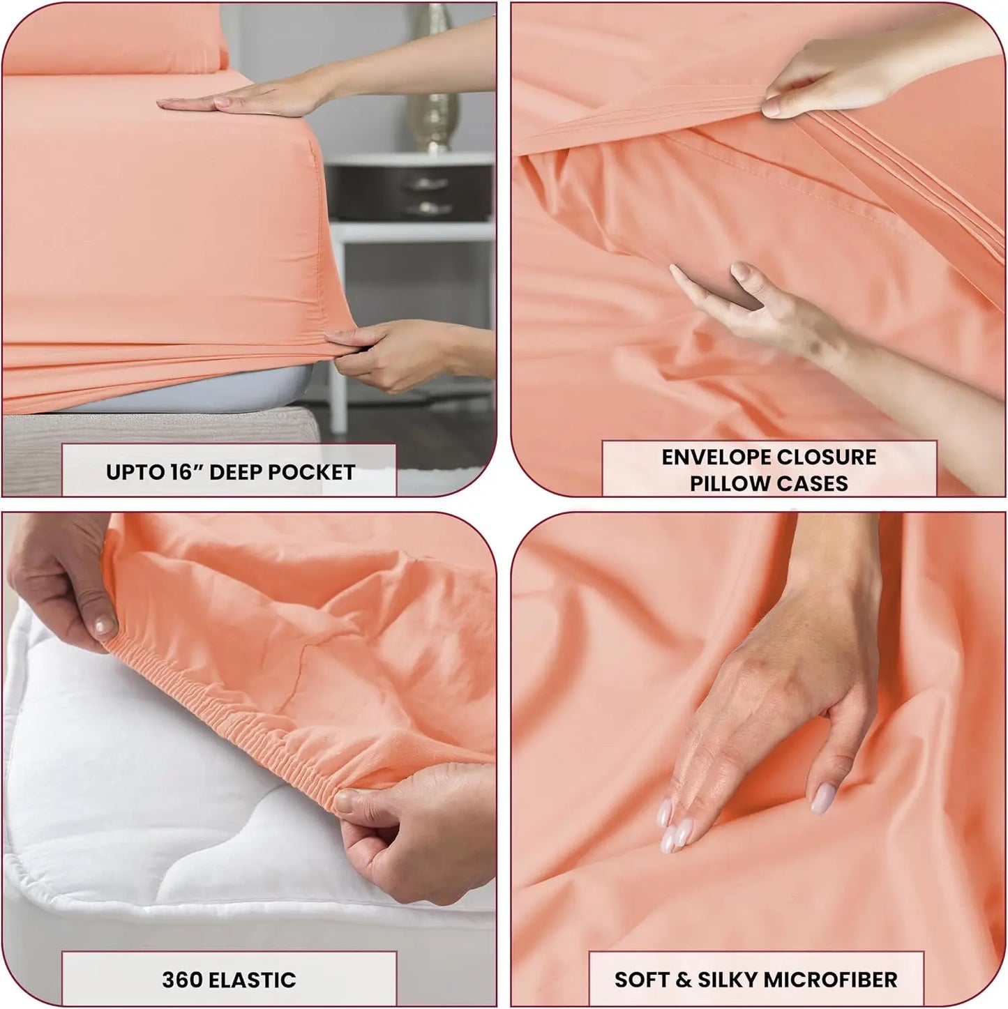 Lux Decor Bed Sheet Set - 4 PC Brushed Microfiber Bed Sheets 16" Deep Pockets - Embroidered Pillowcases - Hotel Luxury Sheet