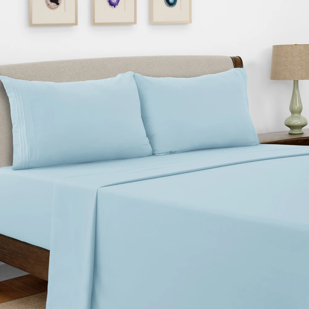Lux Decor Bed Sheet Set - 4 PC Brushed Microfiber Bed Sheets 16" Deep Pockets - Embroidered Pillowcases - Hotel Luxury Sheet
