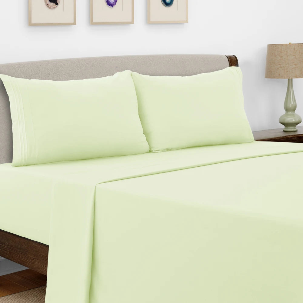 Lux Decor Bed Sheet Set - 4 PC Brushed Microfiber Bed Sheets 16" Deep Pockets - Embroidered Pillowcases - Hotel Luxury Sheet