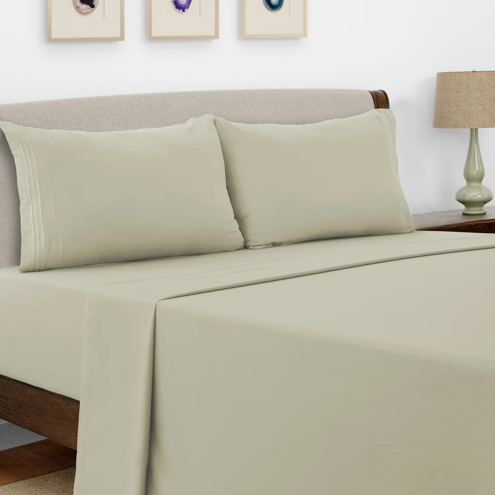 Lux Decor Bed Sheet Set - 4 PC Brushed Microfiber Bed Sheets 16" Deep Pockets - Embroidered Pillowcases - Hotel Luxury Sheet