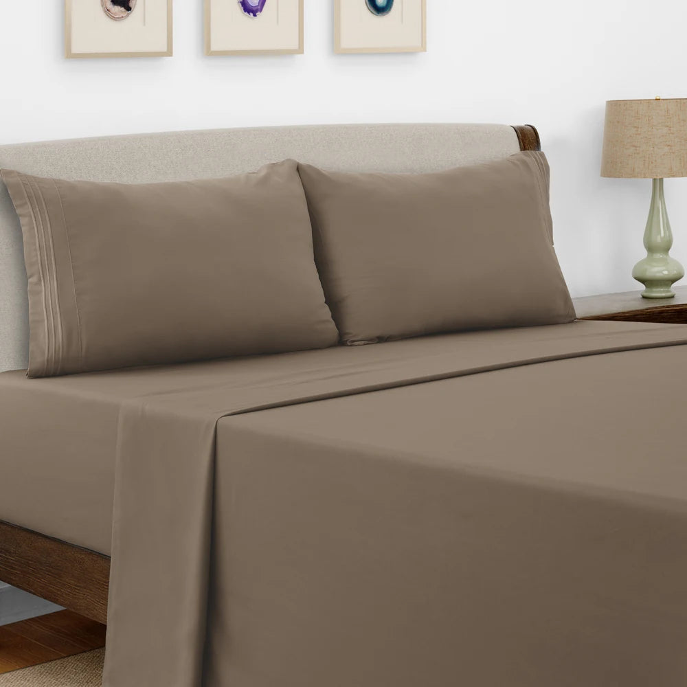 Lux Decor Bed Sheet Set - 4 PC Brushed Microfiber Bed Sheets 16" Deep Pockets - Embroidered Pillowcases - Hotel Luxury Sheet
