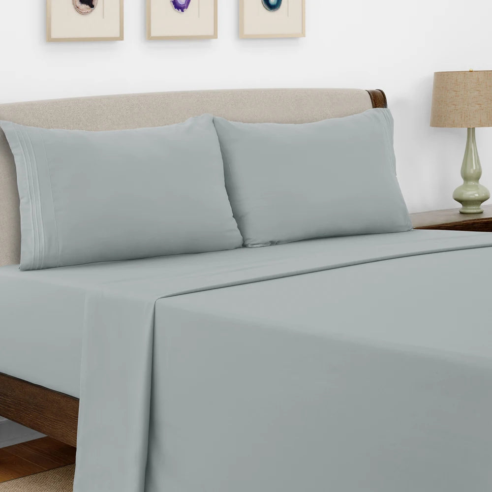 Lux Decor Bed Sheet Set - 4 PC Brushed Microfiber Bed Sheets 16" Deep Pockets - Embroidered Pillowcases - Hotel Luxury Sheet