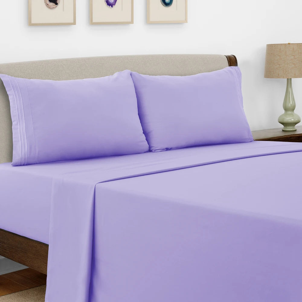 Lux Decor Bed Sheet Set - 4 PC Brushed Microfiber Bed Sheets 16" Deep Pockets - Embroidered Pillowcases - Hotel Luxury Sheet