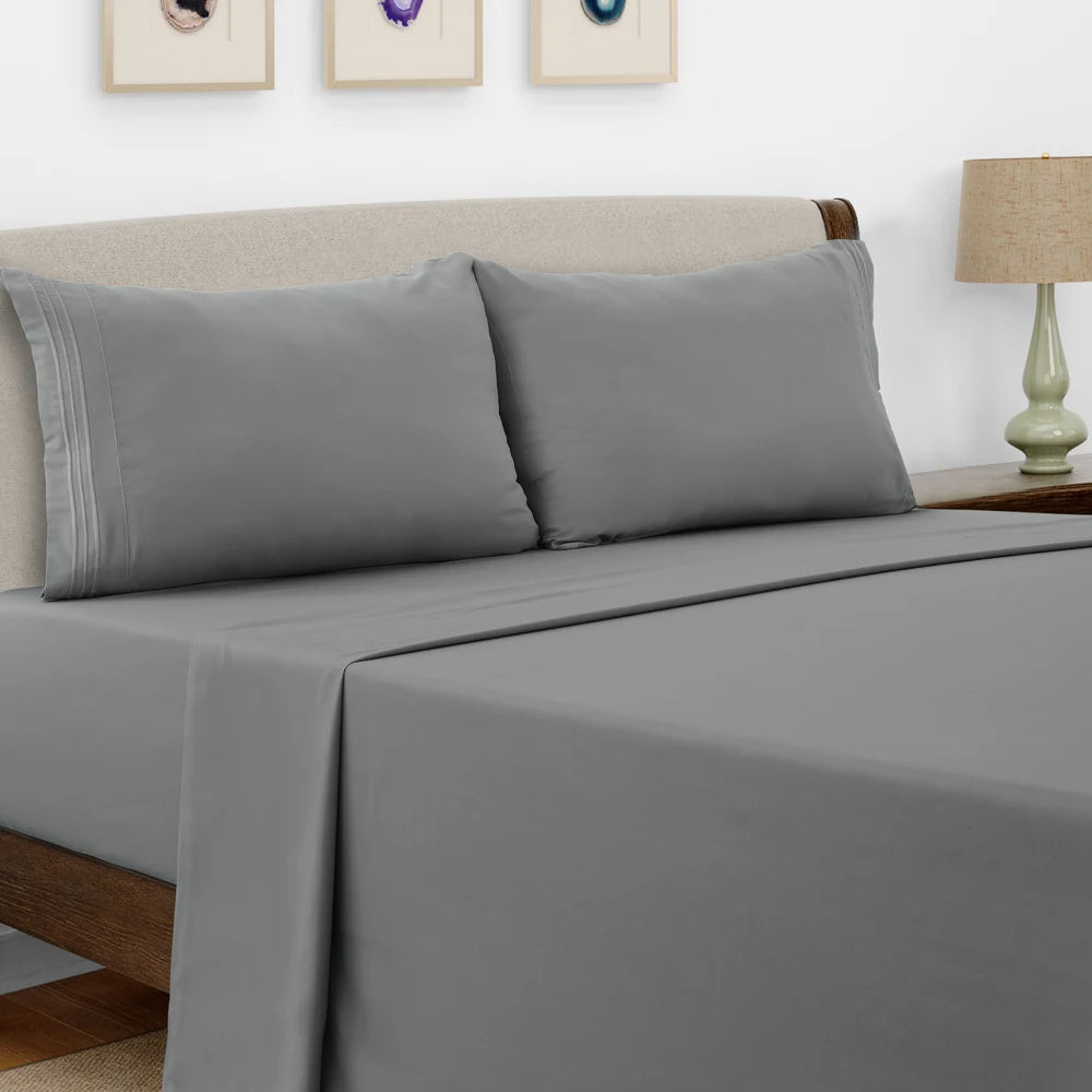 Lux Decor Bed Sheet Set - 4 PC Brushed Microfiber Bed Sheets 16" Deep Pockets - Embroidered Pillowcases - Hotel Luxury Sheet