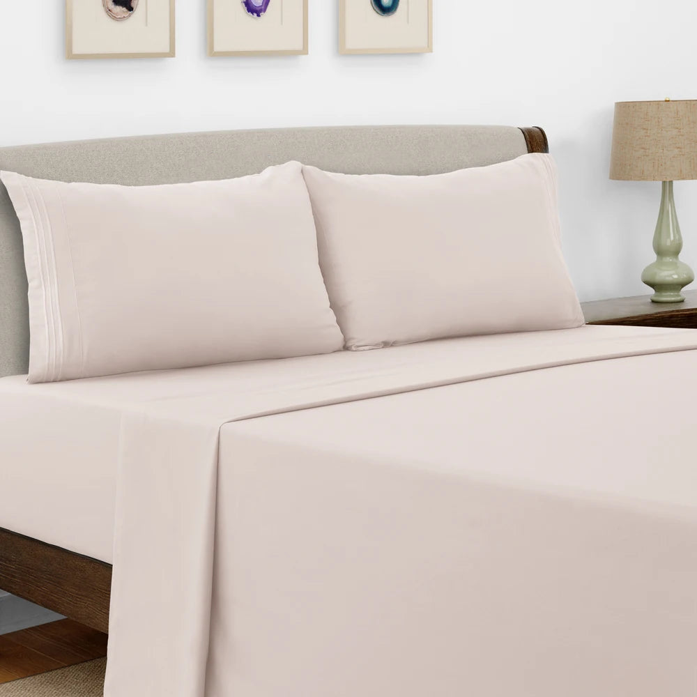 Lux Decor Bed Sheet Set - 4 PC Brushed Microfiber Bed Sheets 16" Deep Pockets - Embroidered Pillowcases - Hotel Luxury Sheet