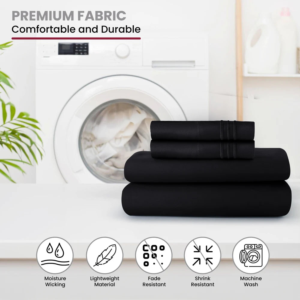Lux Decor Bed Sheet Set - 4 PC Brushed Microfiber Bed Sheets 16" Deep Pockets - Embroidered Pillowcases - Hotel Luxury Sheet