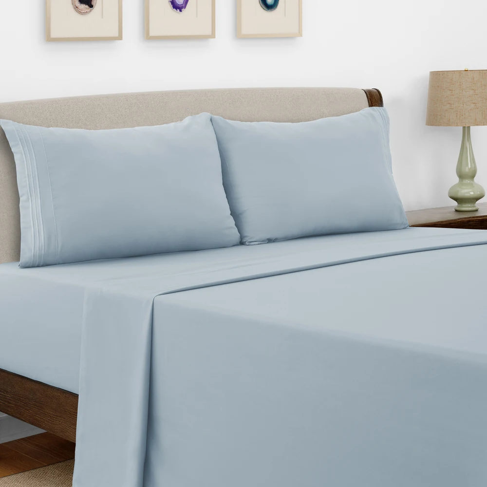 Lux Decor Bed Sheet Set - 4 PC Brushed Microfiber Bed Sheets 16" Deep Pockets - Embroidered Pillowcases - Hotel Luxury Sheet