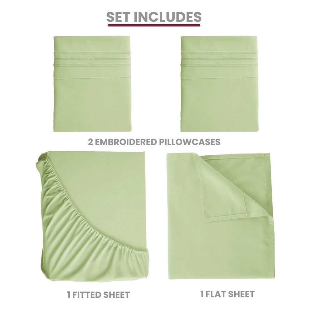 Lux Decor Bed Sheet Set - 4 PC Brushed Microfiber Bed Sheets 16" Deep Pockets - Embroidered Pillowcases - Hotel Luxury Sheet