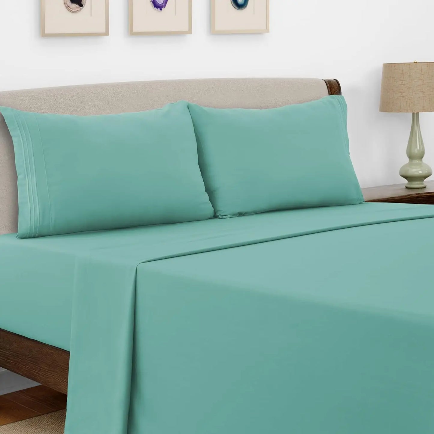 Lux Decor Bed Sheet Set - 4 PC Brushed Microfiber Bed Sheets 16" Deep Pockets - Embroidered Pillowcases - Hotel Luxury Sheet