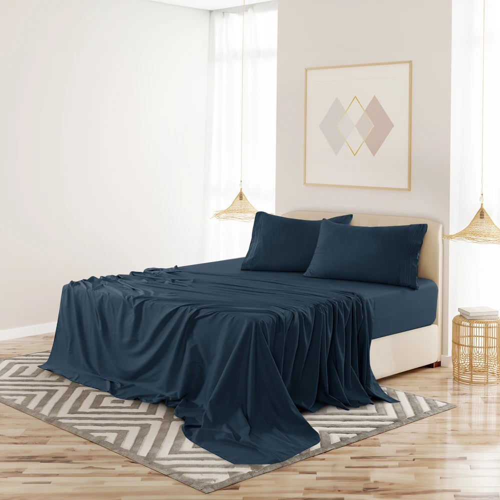 Lux Decor Bed Sheet Set - 4 PC Brushed Microfiber Bed Sheets 16" Deep Pockets - Embroidered Pillowcases - Hotel Luxury Sheet