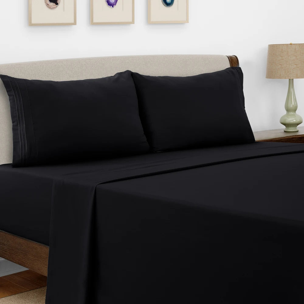 Lux Decor Bed Sheet Set - 4 PC Brushed Microfiber Bed Sheets 16" Deep Pockets - Embroidered Pillowcases - Hotel Luxury Sheet