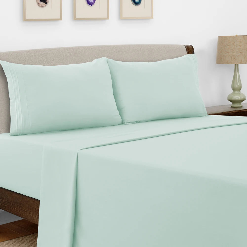 Lux Decor Bed Sheet Set - 4 PC Brushed Microfiber Bed Sheets 16" Deep Pockets - Embroidered Pillowcases - Hotel Luxury Sheet