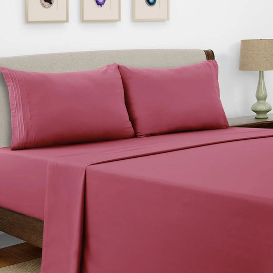 Lux Decor Bed Sheet Set - 4 PC Brushed Microfiber Bed Sheets 16" Deep Pockets - Embroidered Pillowcases - Hotel Luxury Sheet