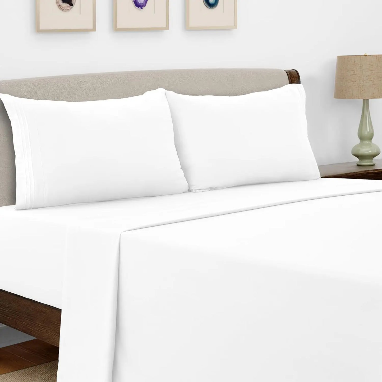 Lux Decor Bed Sheet Set - 4 PC Brushed Microfiber Bed Sheets 16" Deep Pockets - Embroidered Pillowcases - Hotel Luxury Sheet