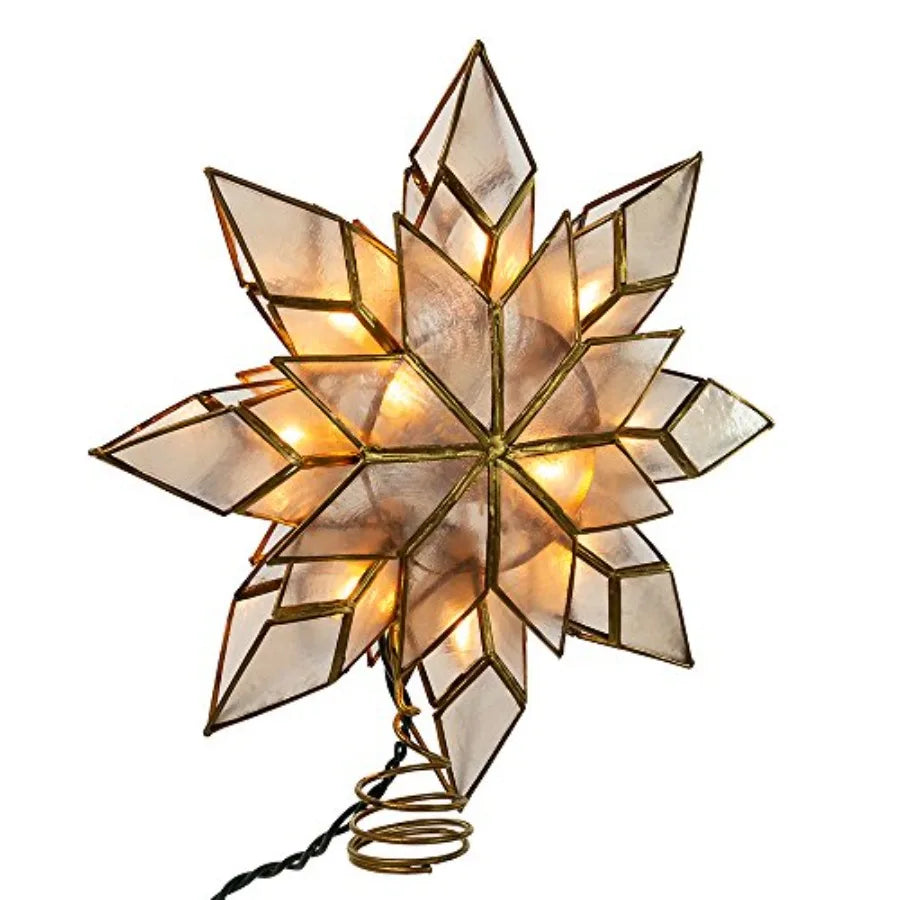 8.5Inch Capiz Star Tree Topper with 10 Clear Lights and 1 Spare Bulb for Holiday Decorations Perfect for Christmas Tree Indoor