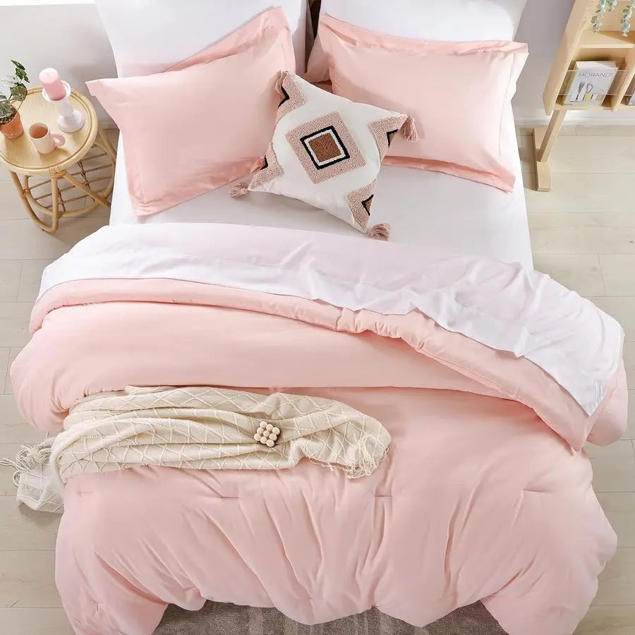 Pink Comforter Sets Full Size Comforter Set with Sheets 7 Piece Soft Microfiber Comforters Set for Women Blush Lightweight Alter