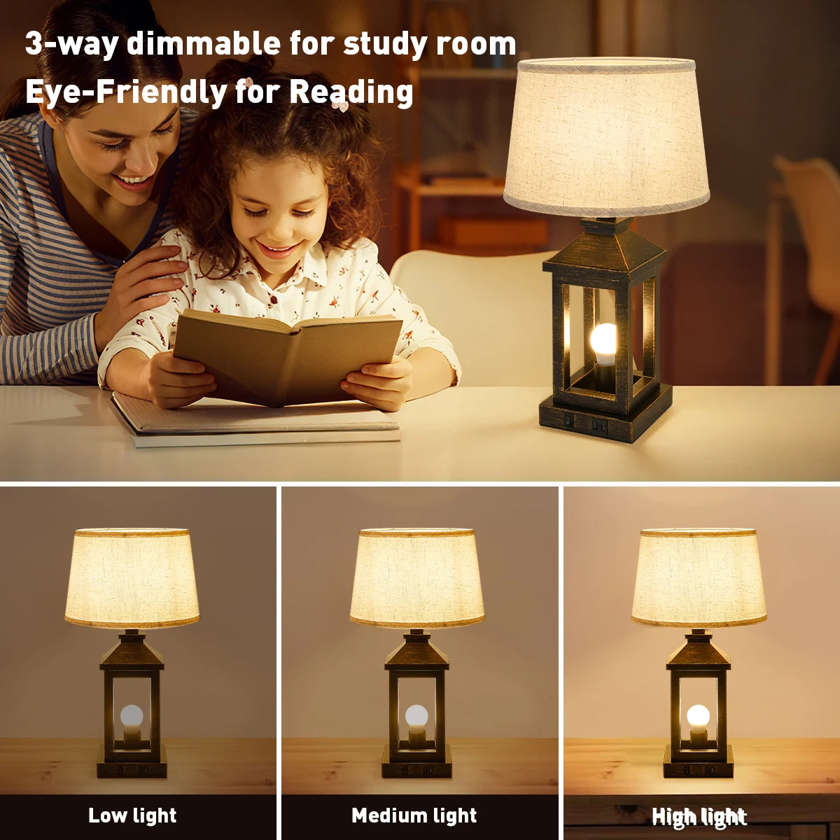 2-Pack 21" Retro Farmhouse Table Lamp for Living Room Bedroom Nightstand  Touch Control Bedside Nightlight Vintage Modern Lamp