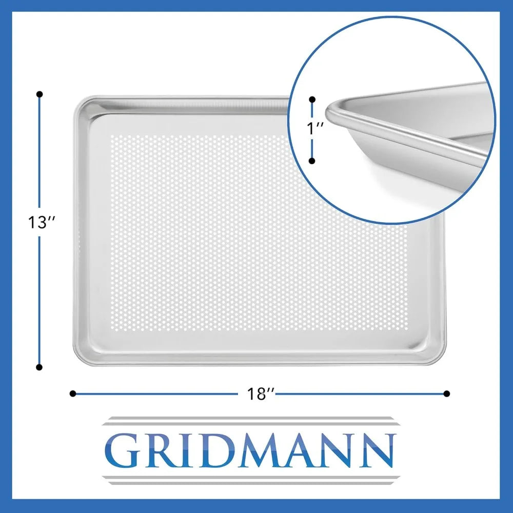 GRIDMANN 13 x 18 Commercial Grade Perforated Aluminum Baking Sheet Pan, Half Size Baking Tray - 6 Pans