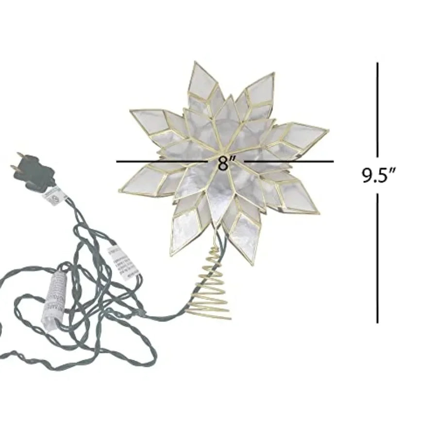 8.5Inch Capiz Star Tree Topper with 10 Clear Lights and 1 Spare Bulb for Holiday Decorations Perfect for Christmas Tree Indoor