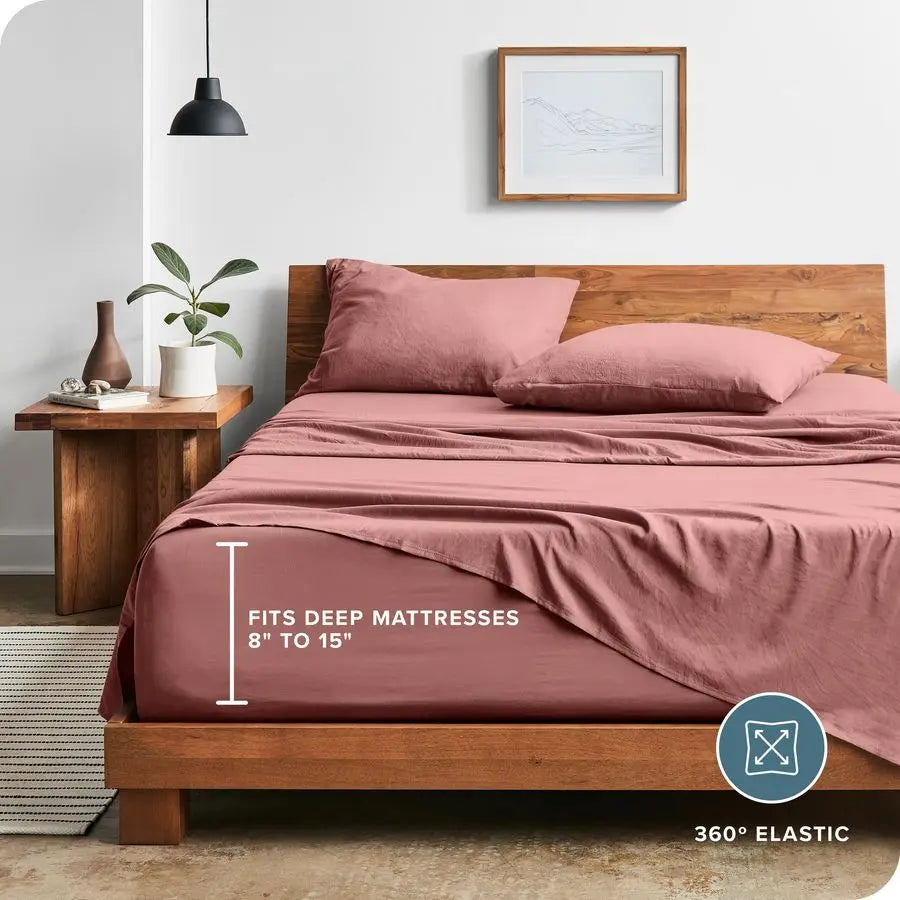 Queen Sheet Set Luxury 1800 UltraSoft Stonewashed Microfiber Double Brushed Deep Pockets Easy Fit Breathable Bedding Sheet Sets
