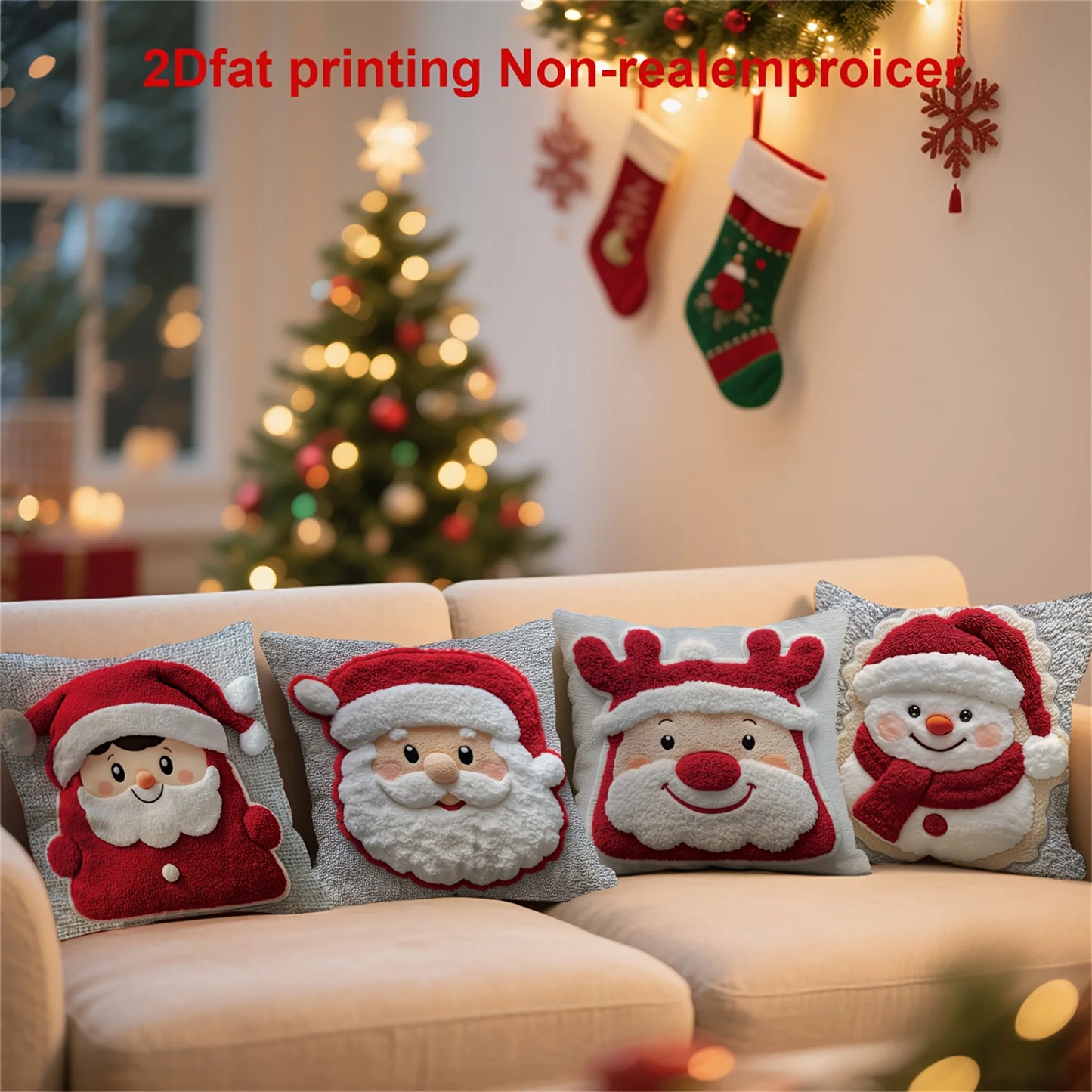 Set of 4 Christmas Pillow Covers with Festive Cartoon Prints - Decorative Holiday Cushion Cases for Sofa Couch Bed