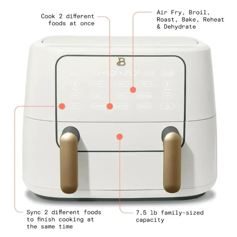 Beautiful 9 QT TriZone Air Fryer, White Icing by Drew Barrymore non stick cooking pot set