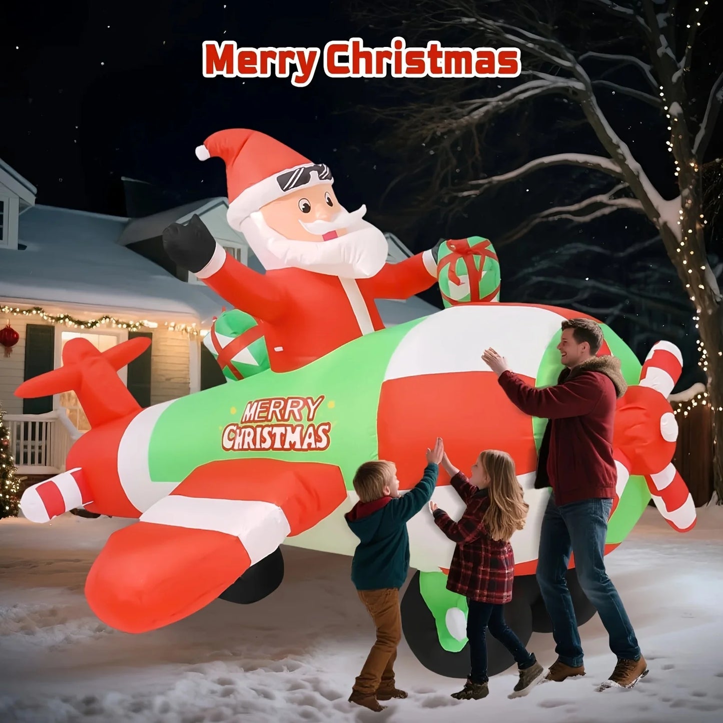 9FT Inflatable Decoration With Built-in LED Lights | Santa Pilot | Outdoor Christmas Lawn Decor, Festive Party Decoration