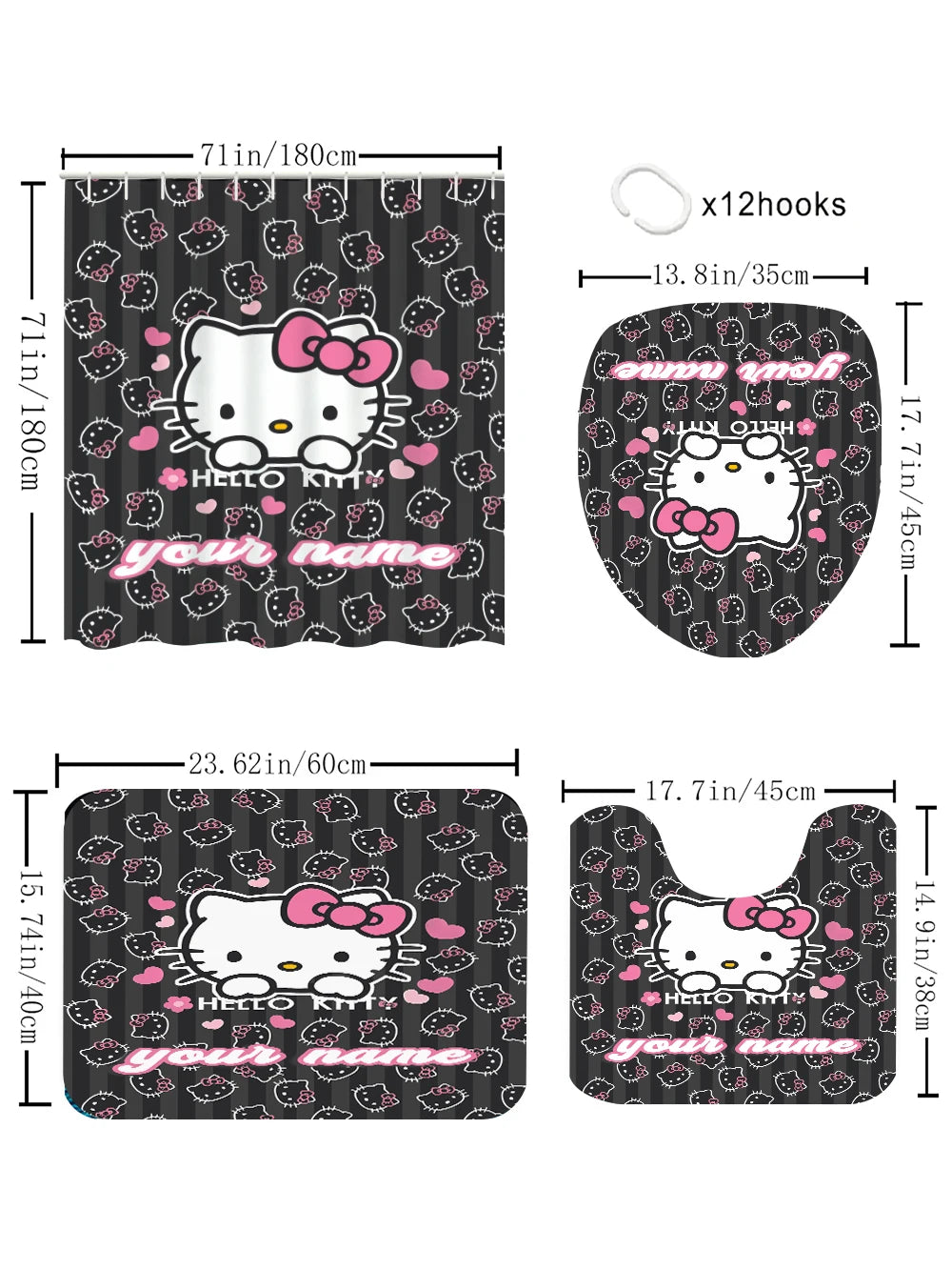 Sanrio Hello Kitty Bathroom Four-Piece Set - Avant-garde Waterproof Shower Curtain, creating a complete bathroom kit