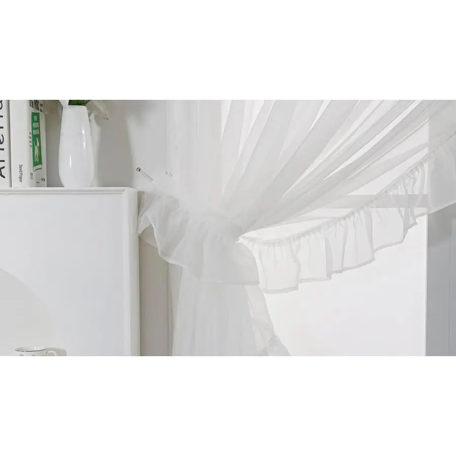 Shabby Chic Double Layer Sheer Ruffled Priscilla Rod Pocket Window Curtain Panel with Tiebacks White 120 W x 84 L