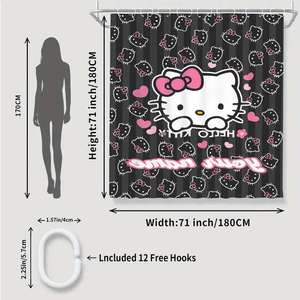Sanrio Hello Kitty Bathroom Four-Piece Set - Avant-garde Waterproof Shower Curtain, creating a complete bathroom kit