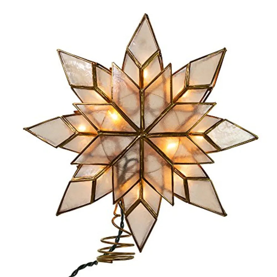 8.5Inch Capiz Star Tree Topper with 10 Clear Lights and 1 Spare Bulb for Holiday Decorations Perfect for Christmas Tree Indoor