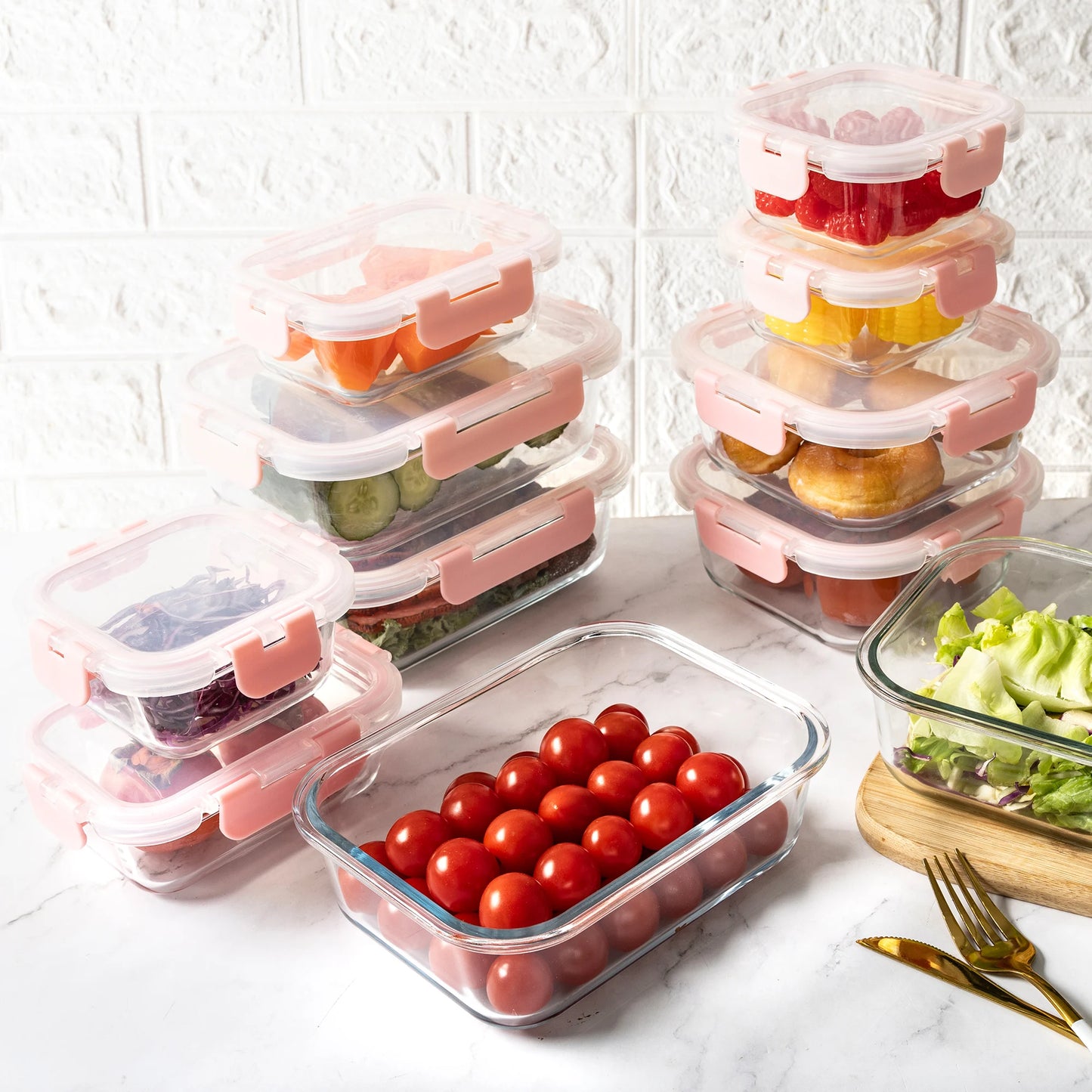 16-Piece Glass Food Storage Containers Set, Leakproof Airtight BPA-Free, Microwave & Oven Safe, Stackable Kitchen Organizers wit