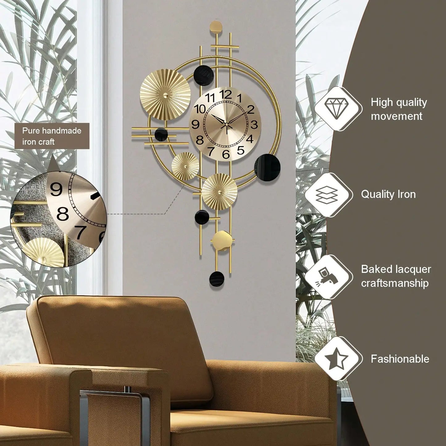Large Metal Wall Clock Decorative 3D Metal Wall Art Clock For Living Room Bedroom Creative Modern Big Wall Clock Decor