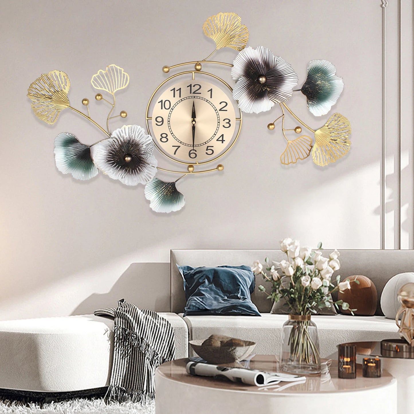 Silent Movement Wall Clock: High-Quality Metal Hands, Nordic Charm & Light Luxury Design, Perfect for Living Rooms, Offices