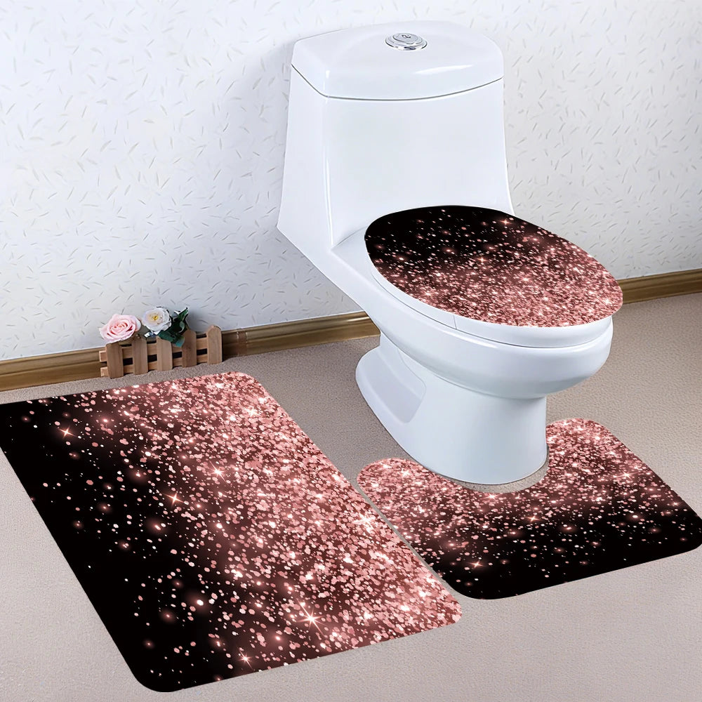 4pc black and pink shower curtain, 2D Flat Printing. Bathroom partition curtain, home decoration, modern home window