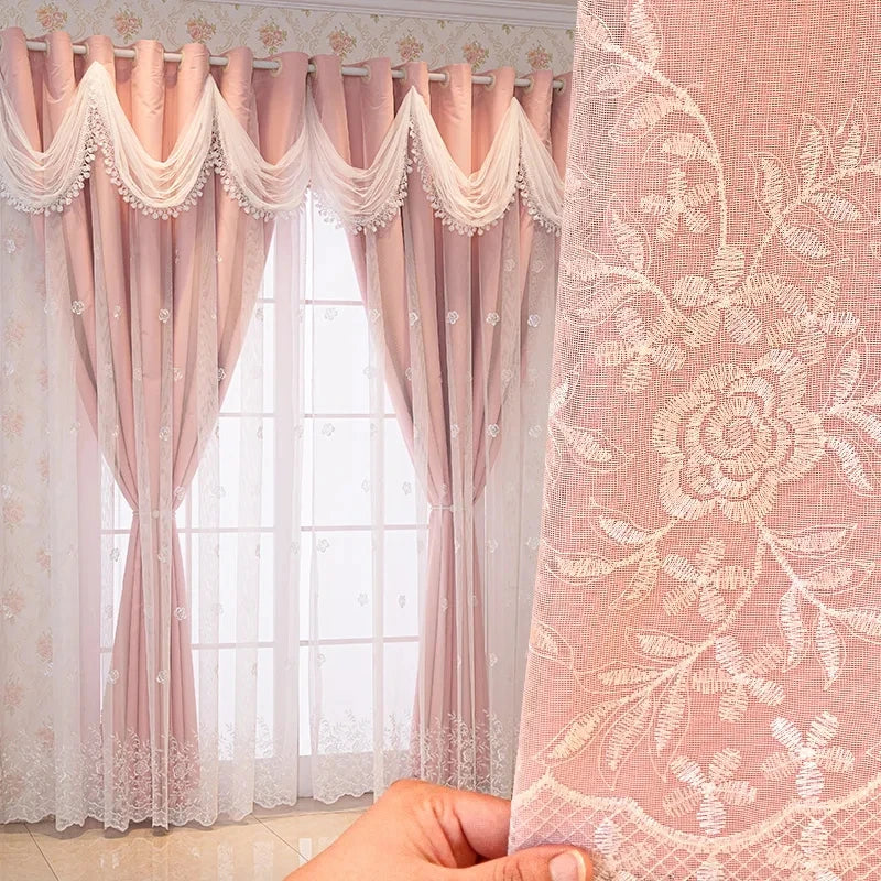 Curtain High-grade Blackout Cloth All-in-one European Double-layer Relief Living Room Bedroom Embroidered Finished Floor Curtain