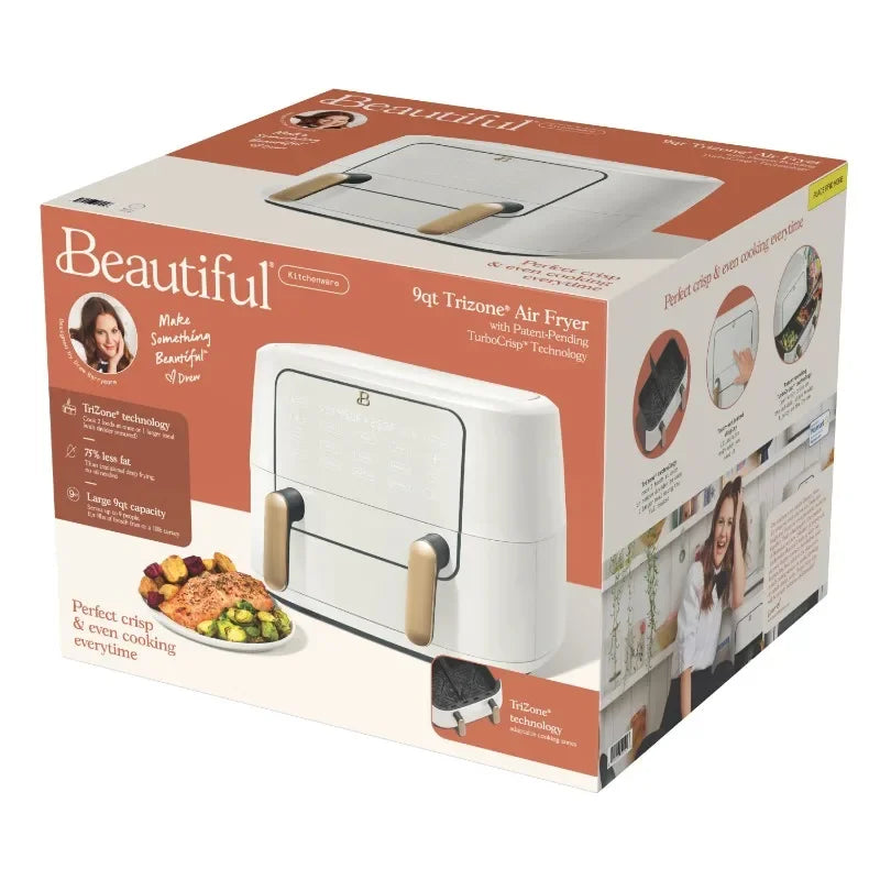 Beautiful 9 QT TriZone Air Fryer, White Icing by Drew Barrymore non stick cooking pot set