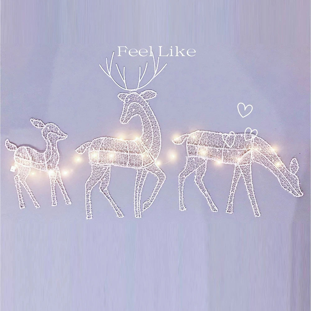 DIY Reindeer Ornaments Battery Powered Iron Art Reindeer Yard Ornament Atmosphere Props Elk Garden Statue Christmas Decorations